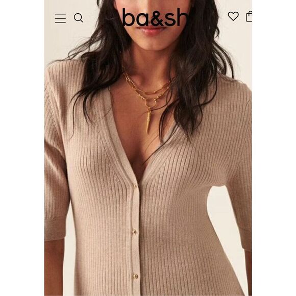 Ba&sh Kai Ribbed Knit Mini Dress in Biege NWT Size Medium - Picture 2 of 14
